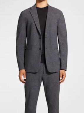 Theory Clinton Precision Tweed Performance Dark Gray Two-Button Blazer 48
